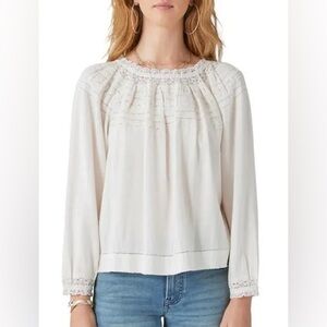 Lucky Brand Cream Pleated Bib Collar Blouse